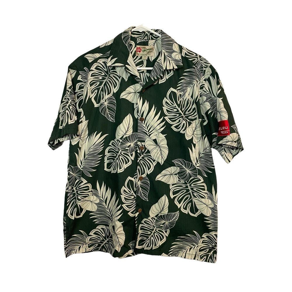Halo Hattie The Hawaiian Original Green Palms Floral Mens‎ Short Sleeve Shirt M